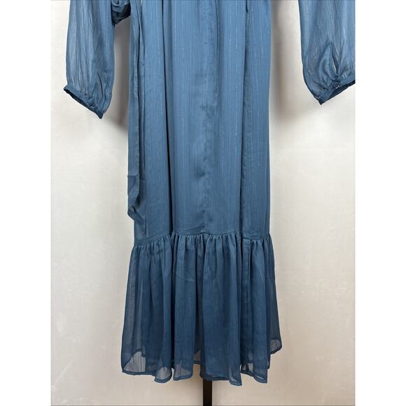 NEW J.Crew Point Sur Faux Wrap Dress Womens 12 Blue Lurex Chiffon Tiered Ruffle - Picture 9 of 12